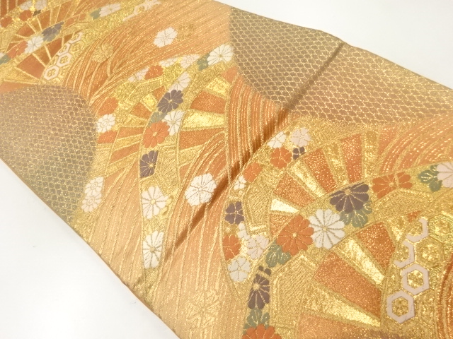 JAPNAESE KIMONO / ANTIQUE FUKURO OBI / SILK / WOVEN WHEEL & FLOWERS